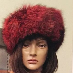 Fox fur headband/collar dyed red large
